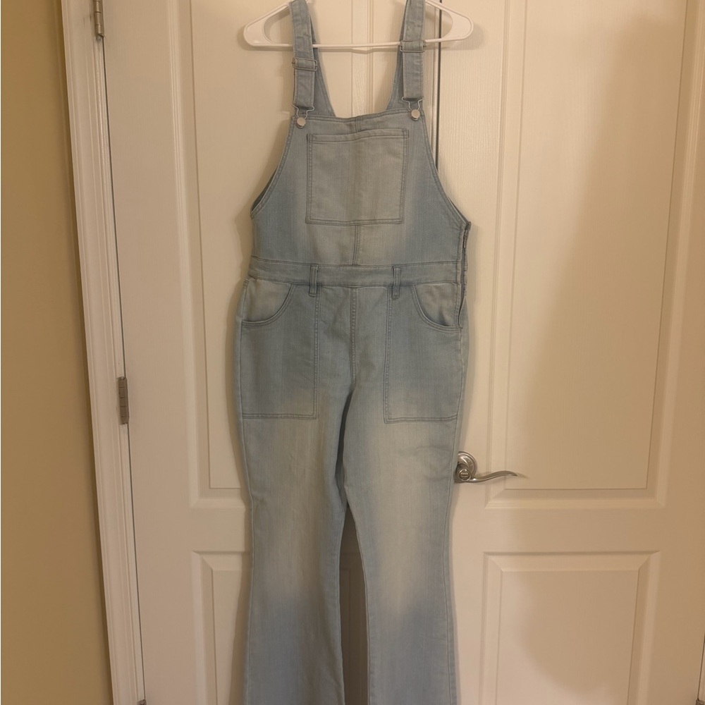 New York & Company Light Wash Denim Overalls